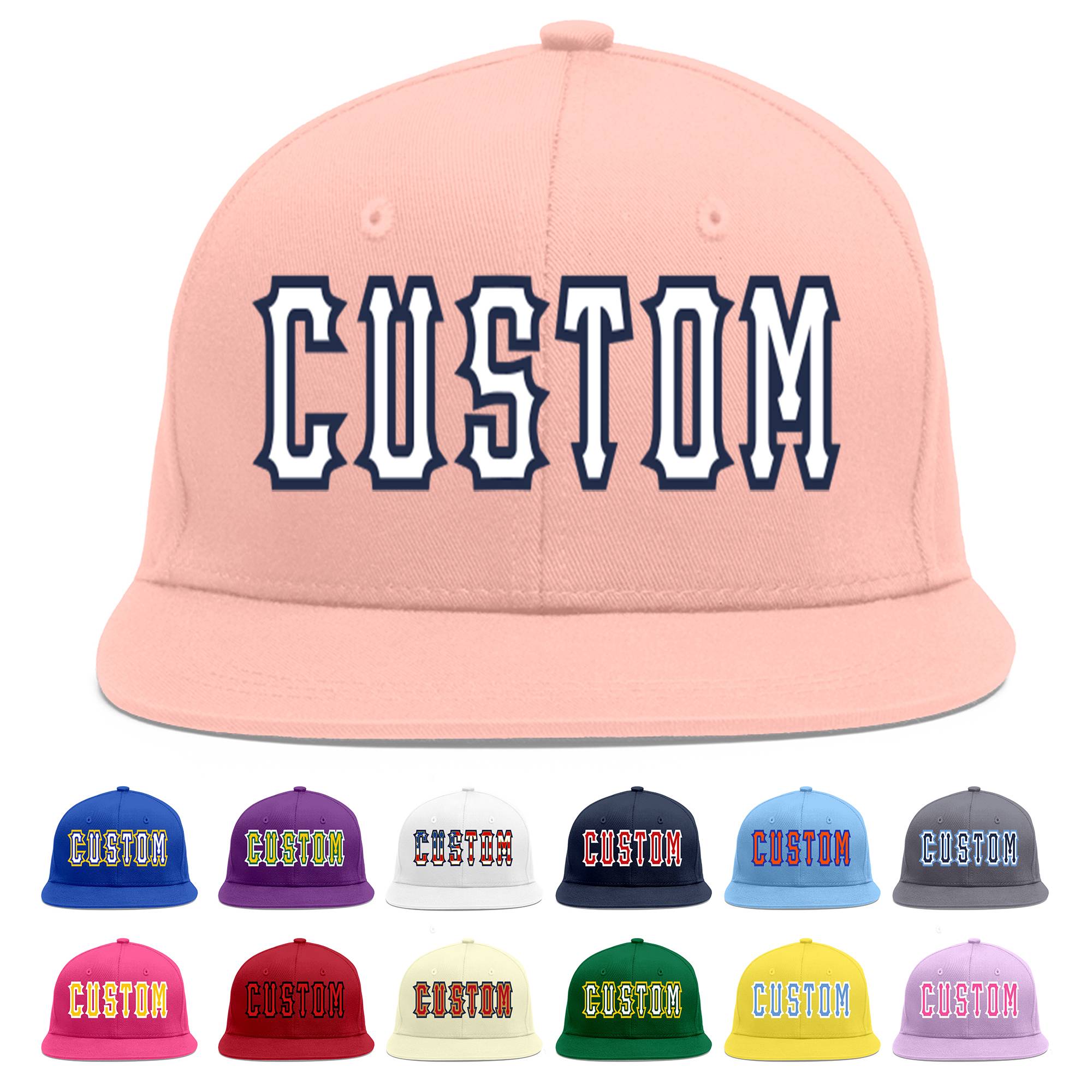 Custom Pink White-Navy Flat Eaves Sport Baseball Cap