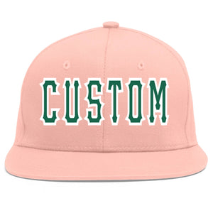 Custom Pink Kelly Green-White Flat Eaves Sport Baseball Cap