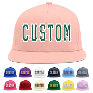 Custom Pink Kelly Green-White Flat Eaves Sport Baseball Cap