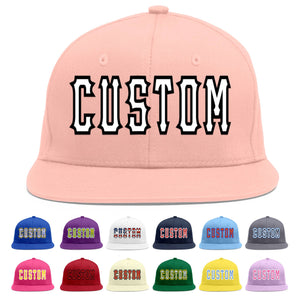 Custom Pink White-Black Flat Eaves Sport Baseball Cap