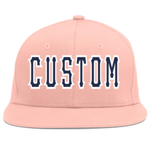 Custom Pink Navy-White Flat Eaves Sport Baseball Cap