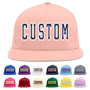 Custom Pink Navy-White Flat Eaves Sport Baseball Cap