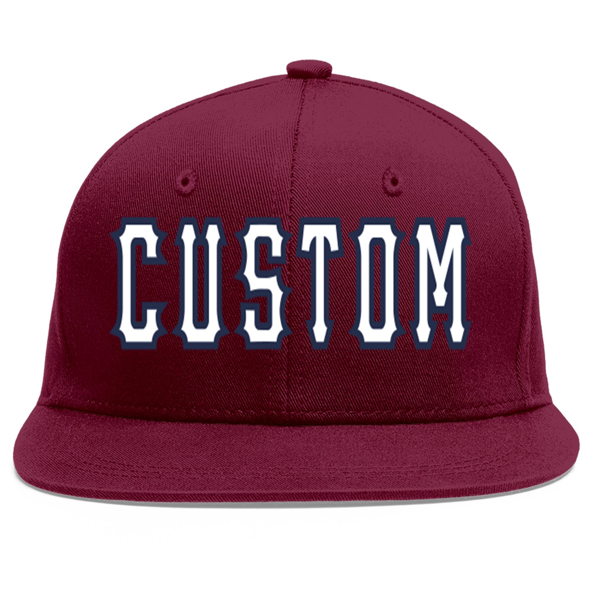 Custom Crimson White-Navy Flat Eaves Sport Baseball Cap