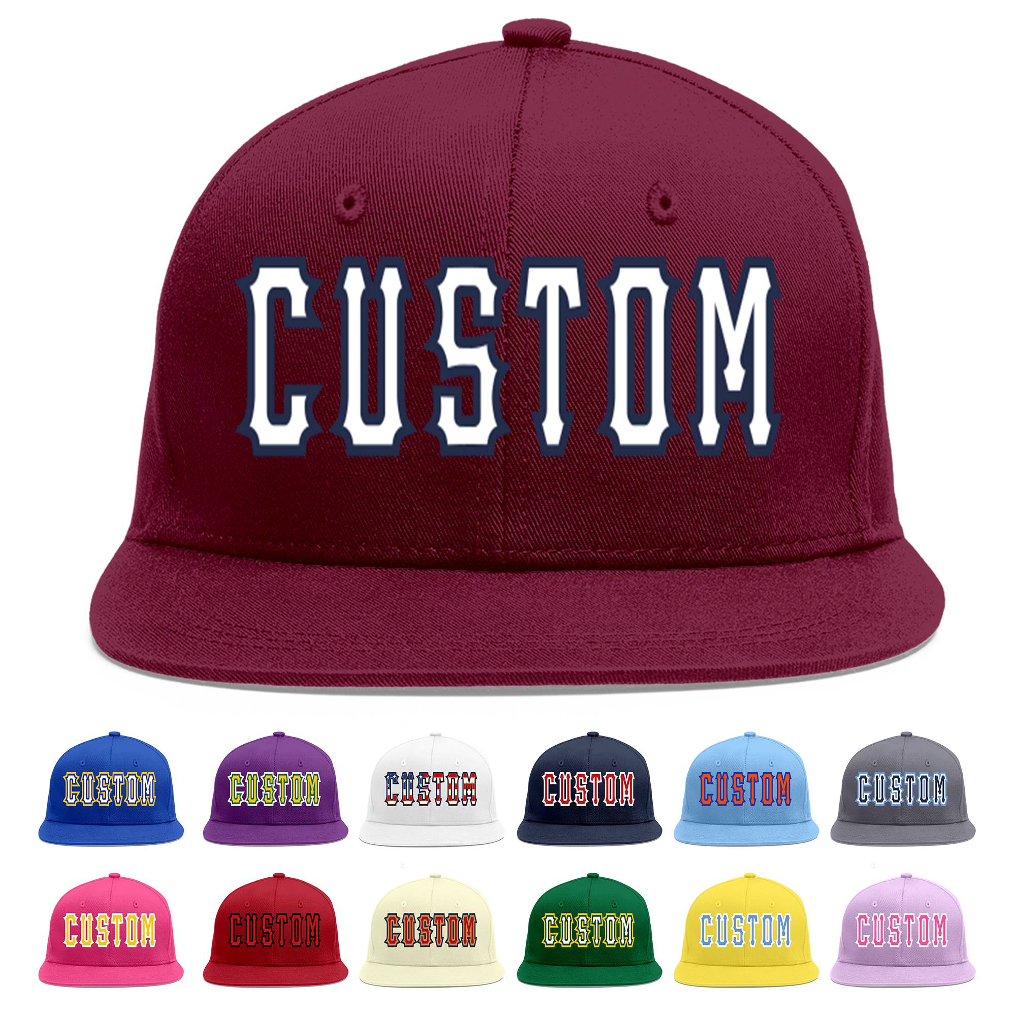 Custom Crimson White-Navy Flat Eaves Sport Baseball Cap