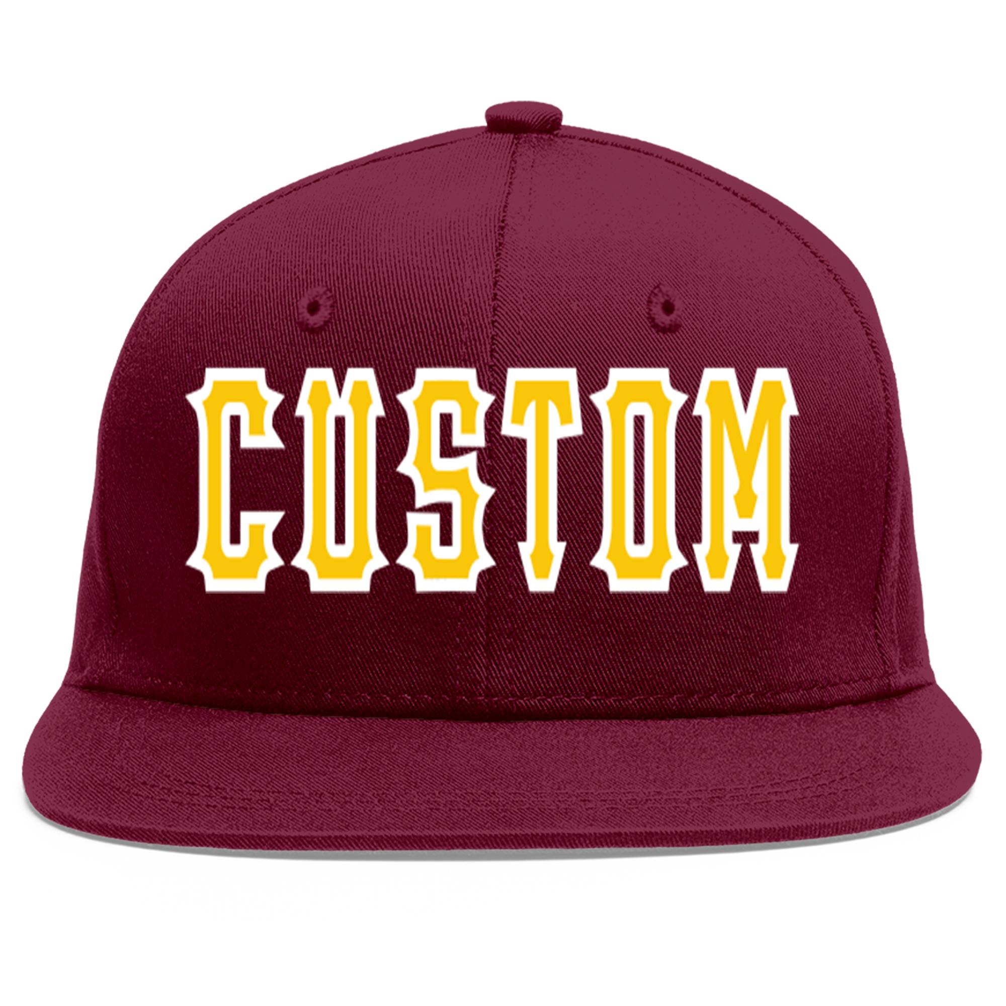 Casquette de baseball personnalisée Crimson Gold-White Flat Eaves Sport