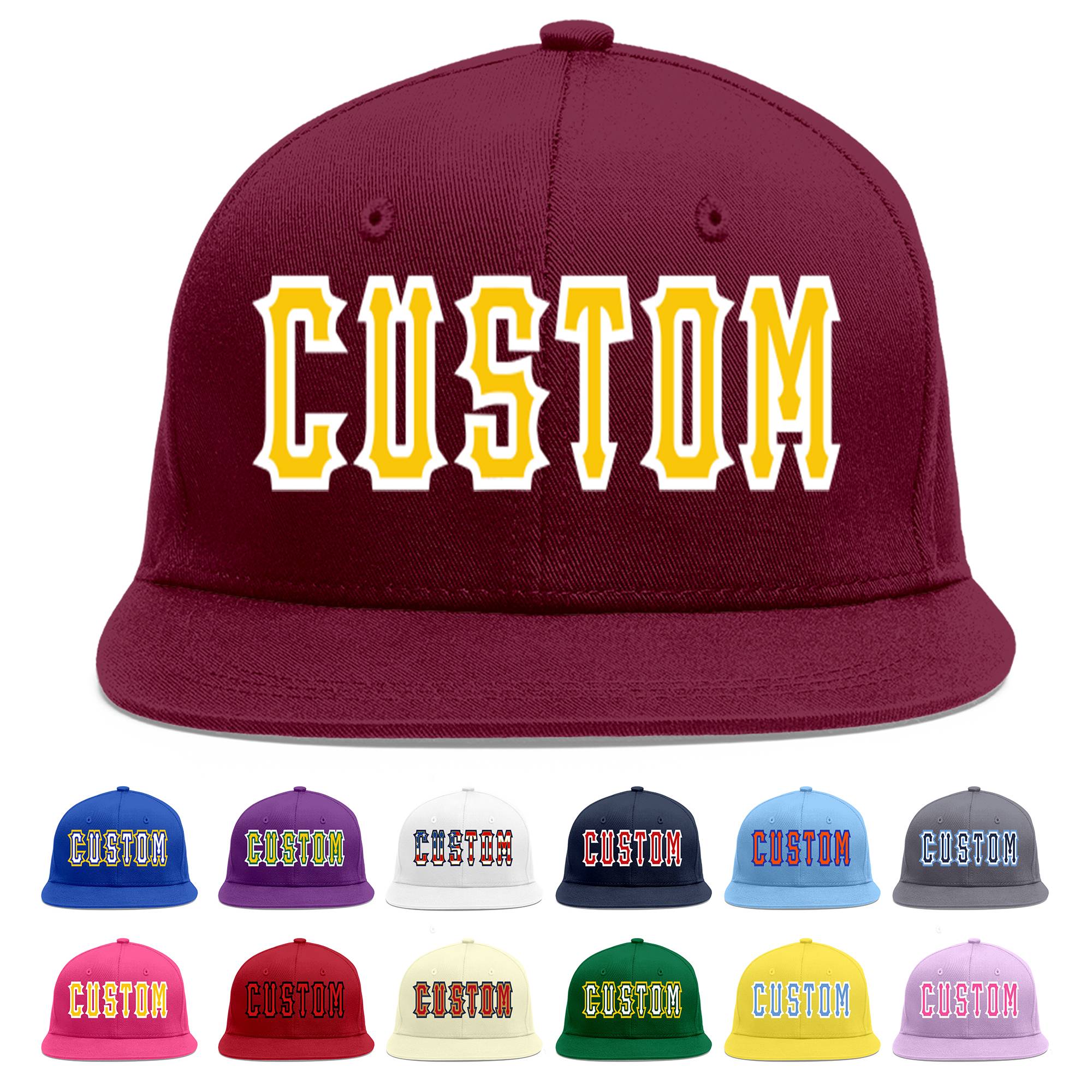 Casquette de baseball personnalisée Crimson Gold-White Flat Eaves Sport