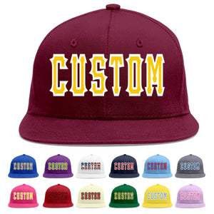 Casquette de baseball personnalisée Crimson Gold-White Flat Eaves Sport