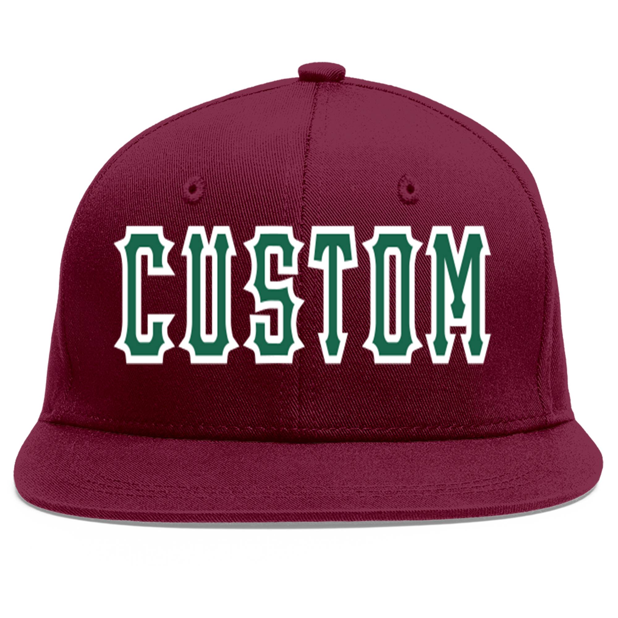 Custom Crimson Kelly Green-White Flat Eaves Sport Baseball Cap