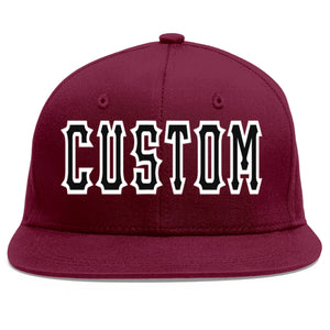 Custom Crimson Black-White Flat Eaves Sport Baseball Cap