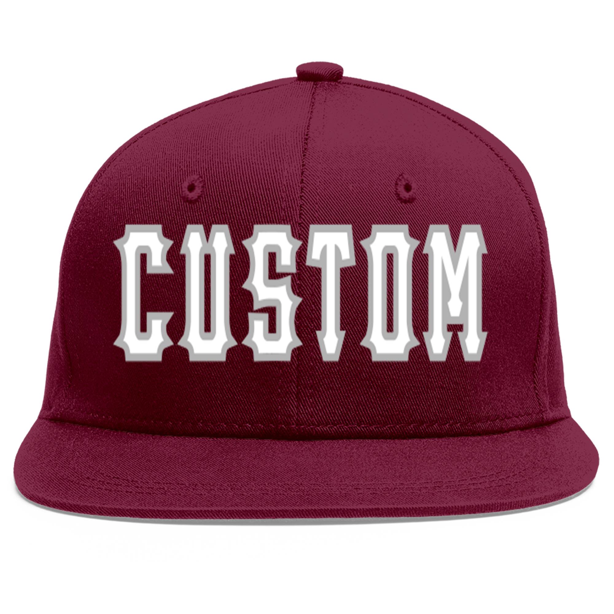 Custom Crimson White-Gray Flat Eaves Sport Baseball Cap