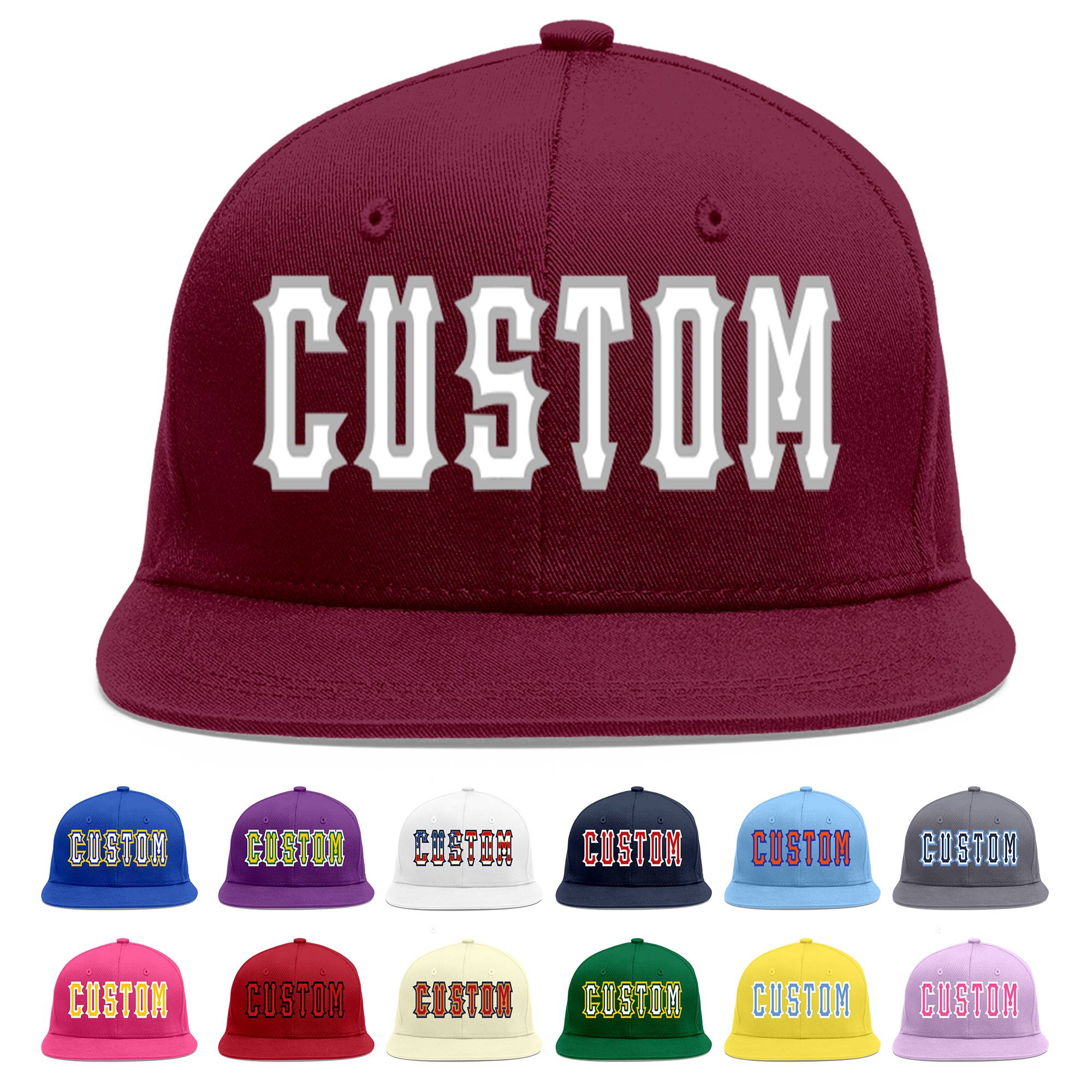 Custom Crimson White-Gray Flat Eaves Sport Baseball Cap