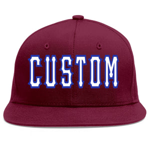 Custom Crimson White-Royal Flat Eaves Sport Baseball Cap