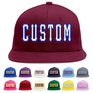 Custom Crimson White-Royal Flat Eaves Sport Baseball Cap