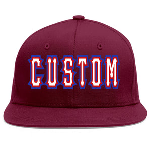 Custom Crimson White-Red Flat Eaves Sport Baseball Cap