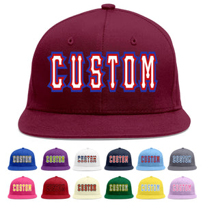 Custom Crimson White-Red Flat Eaves Sport Baseball Cap