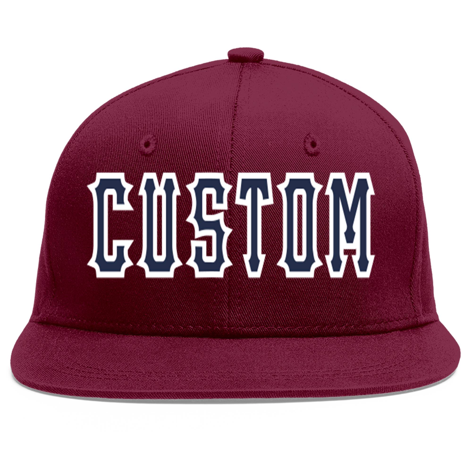 Custom Crimson Navy-White Flat Eaves Sport Baseball Cap