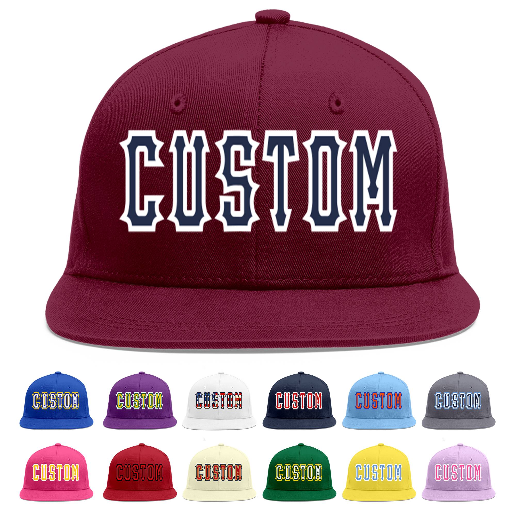 Custom Crimson Navy-White Flat Eaves Sport Baseball Cap