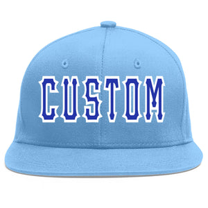 Custom Light Blue Royal-White Flat Eaves Sport Baseball Cap