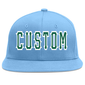 Custom Light Blue Kelly Green-White Flat Eaves Sport Baseball Cap