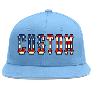 Custom Light Blue Vintage USA Flag-Gold Flat Eaves Sport Baseball Cap