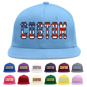 Custom Light Blue Vintage USA Flag-Gold Flat Eaves Sport Baseball Cap