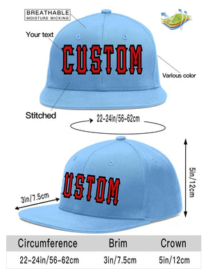 Custom Light Blue Red-Black Flat Eaves Sport Baseball Cap