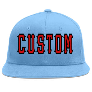 Custom Light Blue Red-Black Flat Eaves Sport Baseball Cap