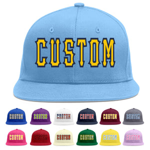 Casquette de baseball sport personnalisée bleu clair or-marine Flat Eaves