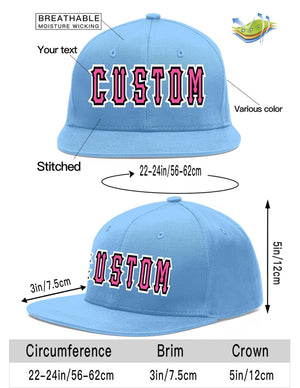 Custom Light Blue Pink-Black Flat Eaves Sport Baseball Cap