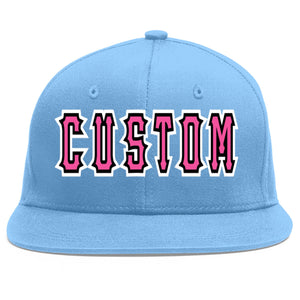 Custom Light Blue Pink-Black Flat Eaves Sport Baseball Cap