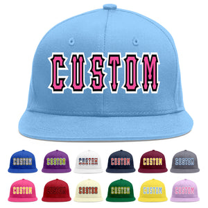 Custom Light Blue Pink-Black Flat Eaves Sport Baseball Cap