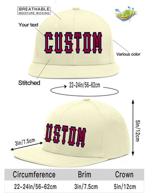 Custom Cream Red-Navy Flat Eaves Sport Baseball Cap