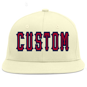 Custom Cream Red-Navy Flat Eaves Sport Baseball Cap