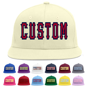 Custom Cream Red-Navy Flat Eaves Sport Baseball Cap