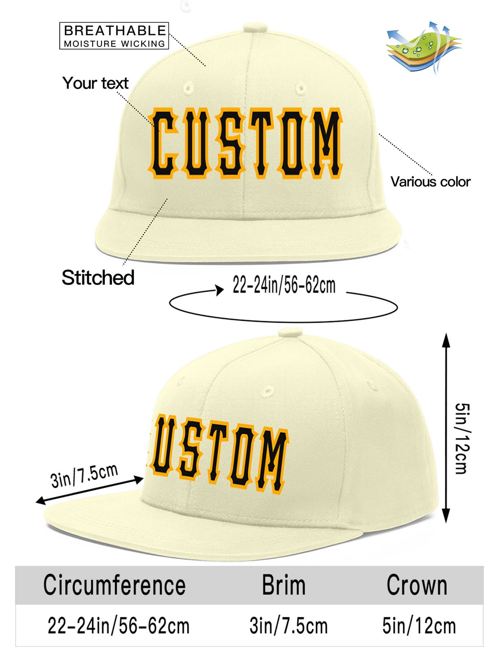 Custom Cream Black-Yellow Flat Eaves Sport Baseball Cap