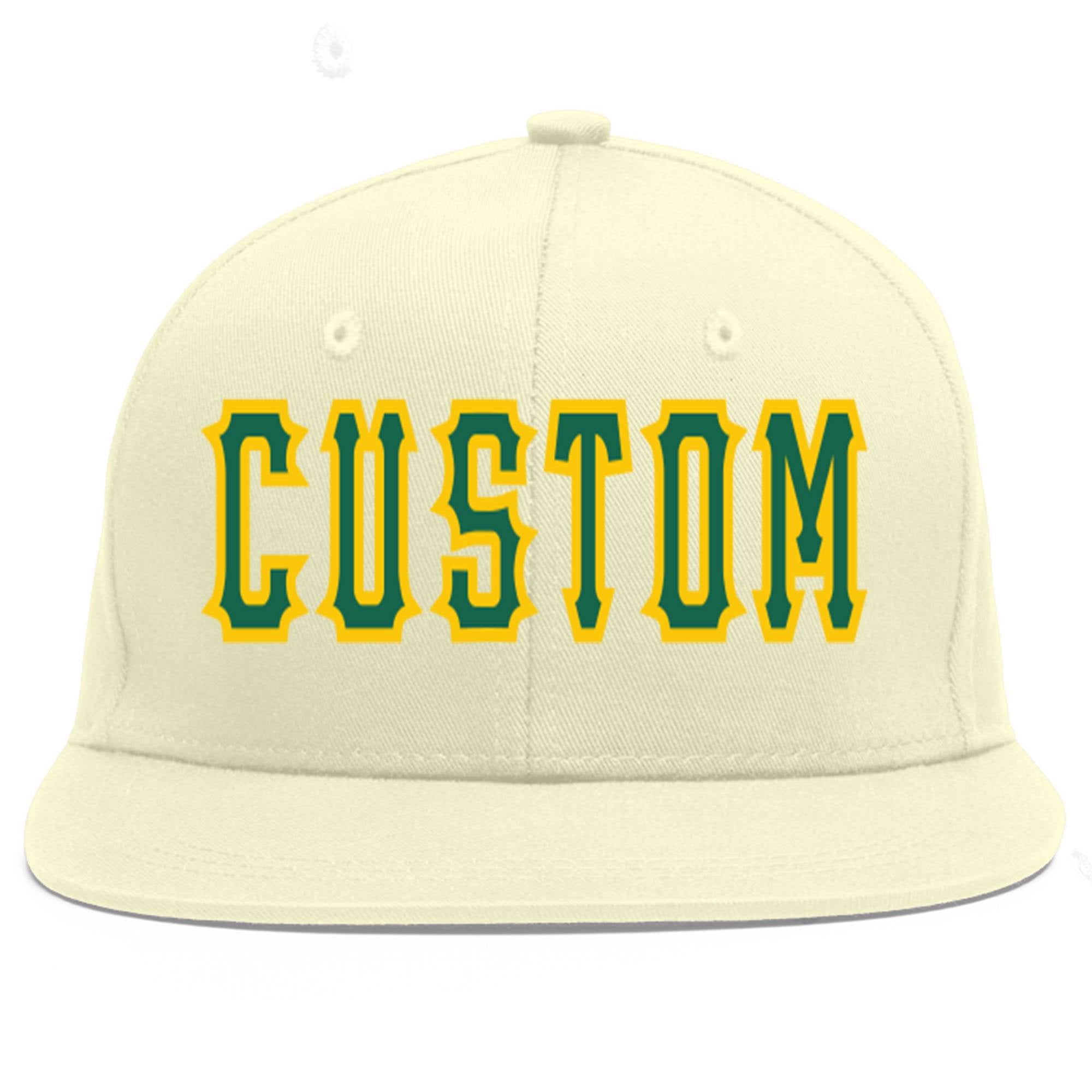 Custom Cream Kelly Green-Gold Flat Eaves Sport Baseball Cap