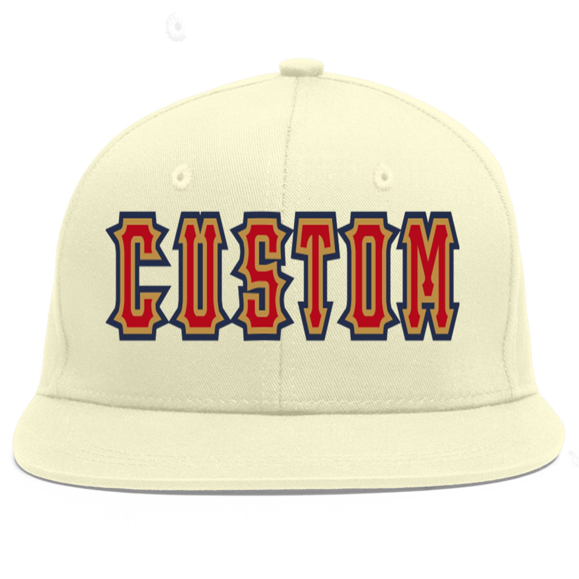 Custom Cream Red-Old Gold Flat Eaves Sport Baseball Cap