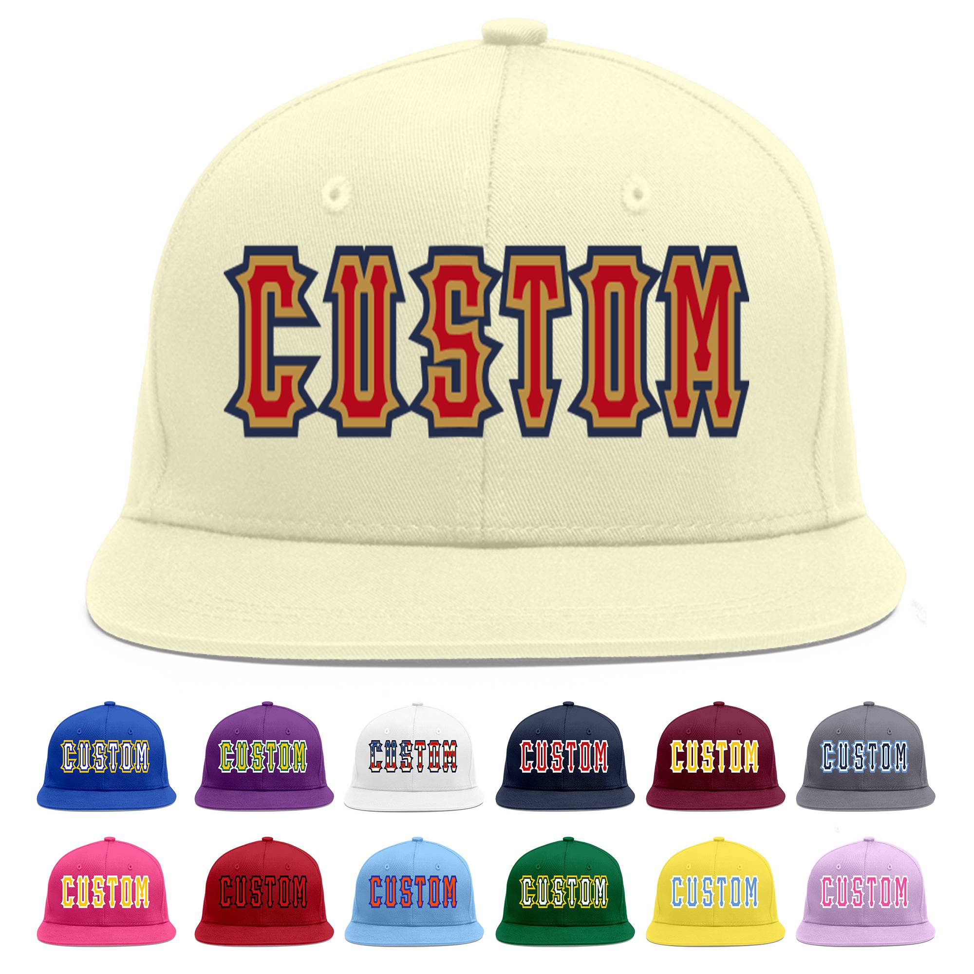 Custom Cream Red-Old Gold Flat Eaves Sport Baseball Cap