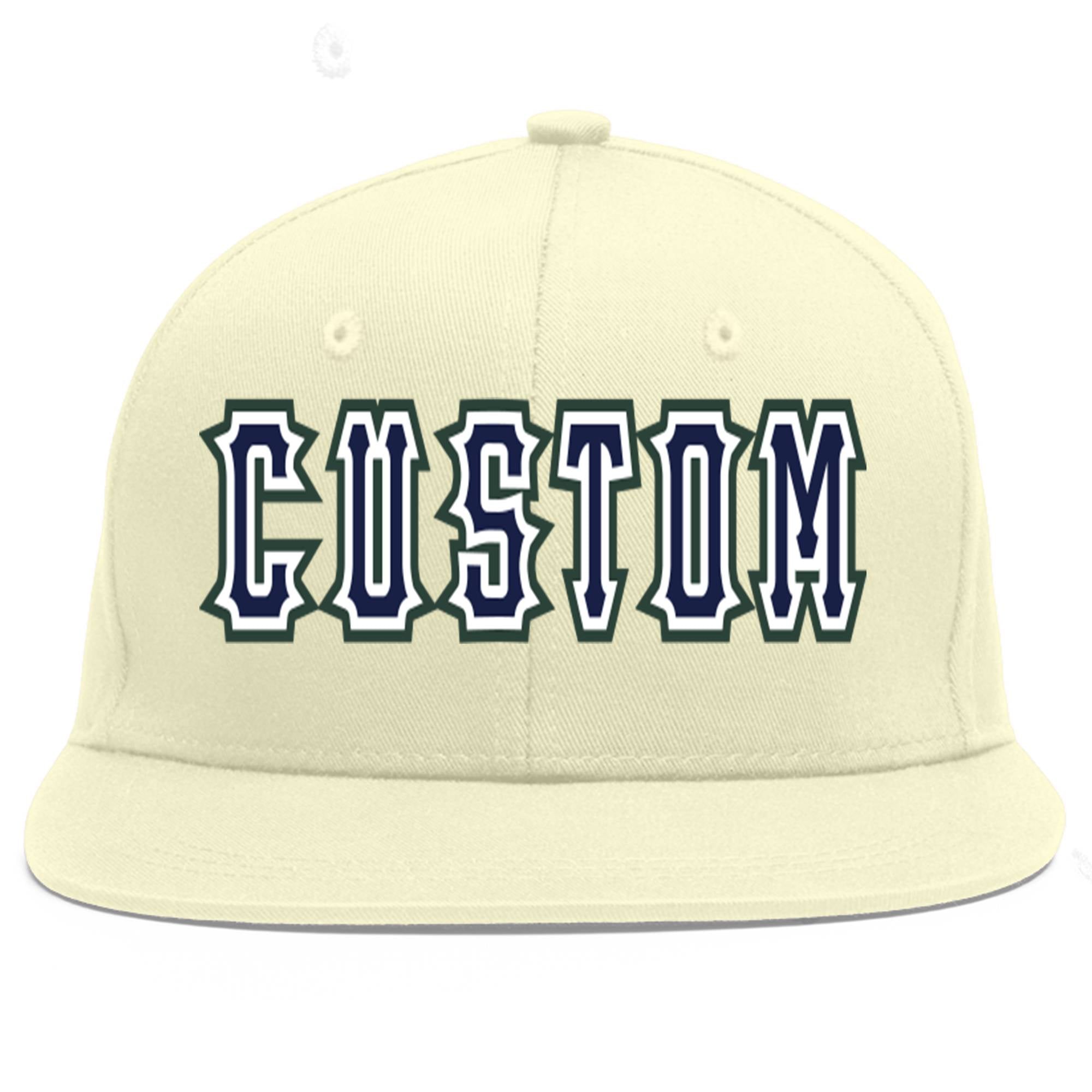 Casquette de baseball sport à Eaves plates bleu marine-blanc crème personnalisée