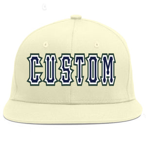 Custom Cream Navy-White Flat Eaves Sport Baseball Cap