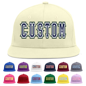 Custom Cream Navy-White Flat Eaves Sport Baseball Cap