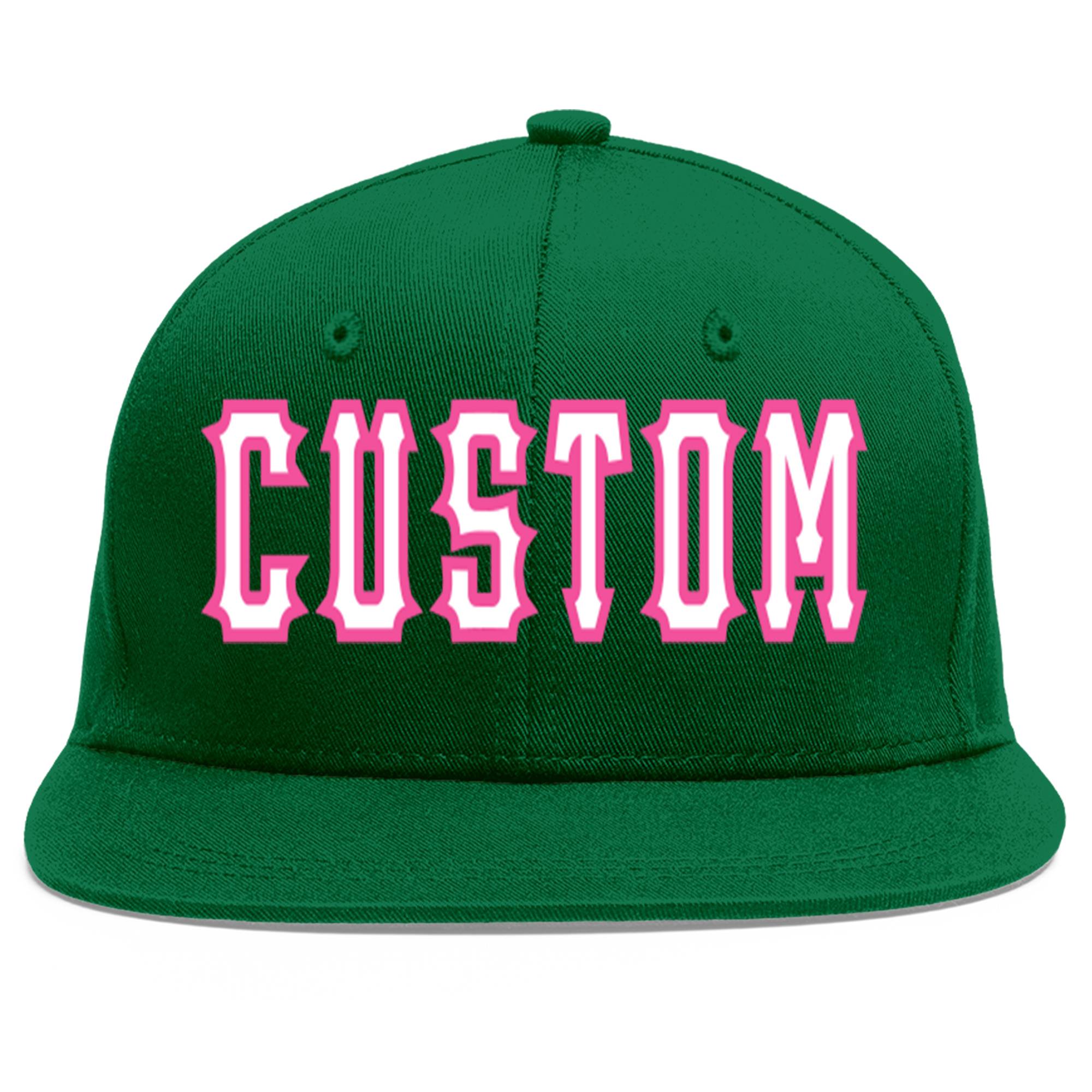 Custom Green White-Pink Flat Eaves Sport Baseball Cap