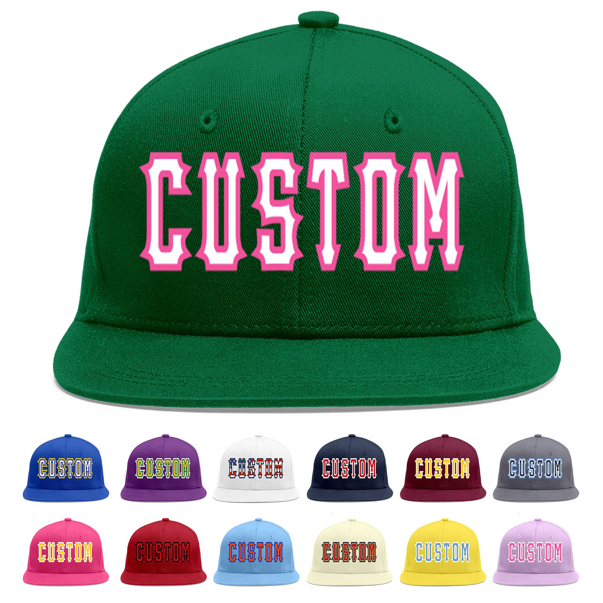 Custom Green White-Pink Flat Eaves Sport Baseball Cap