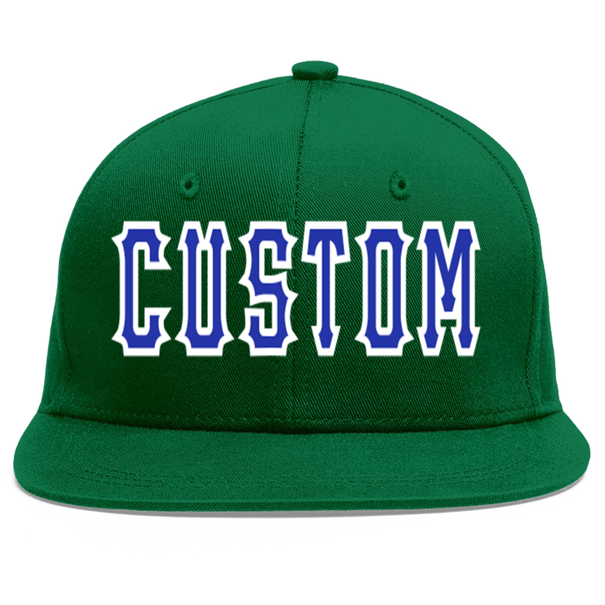 Casquette de baseball sport personnalisée vert Royal-White Flat Eaves