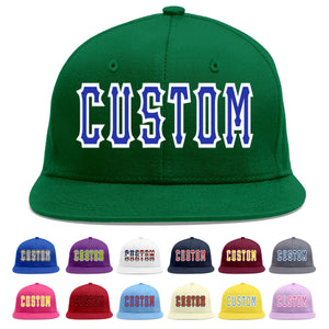 Custom Green Royal-White Flat Eaves Sport Baseball Cap