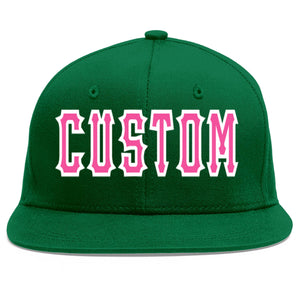 Custom Green Pink-White Flat Eaves Sport Baseball Cap