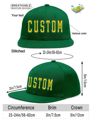 Custom Green Gold-Kelly Green Flat Eaves Sport Baseball Cap