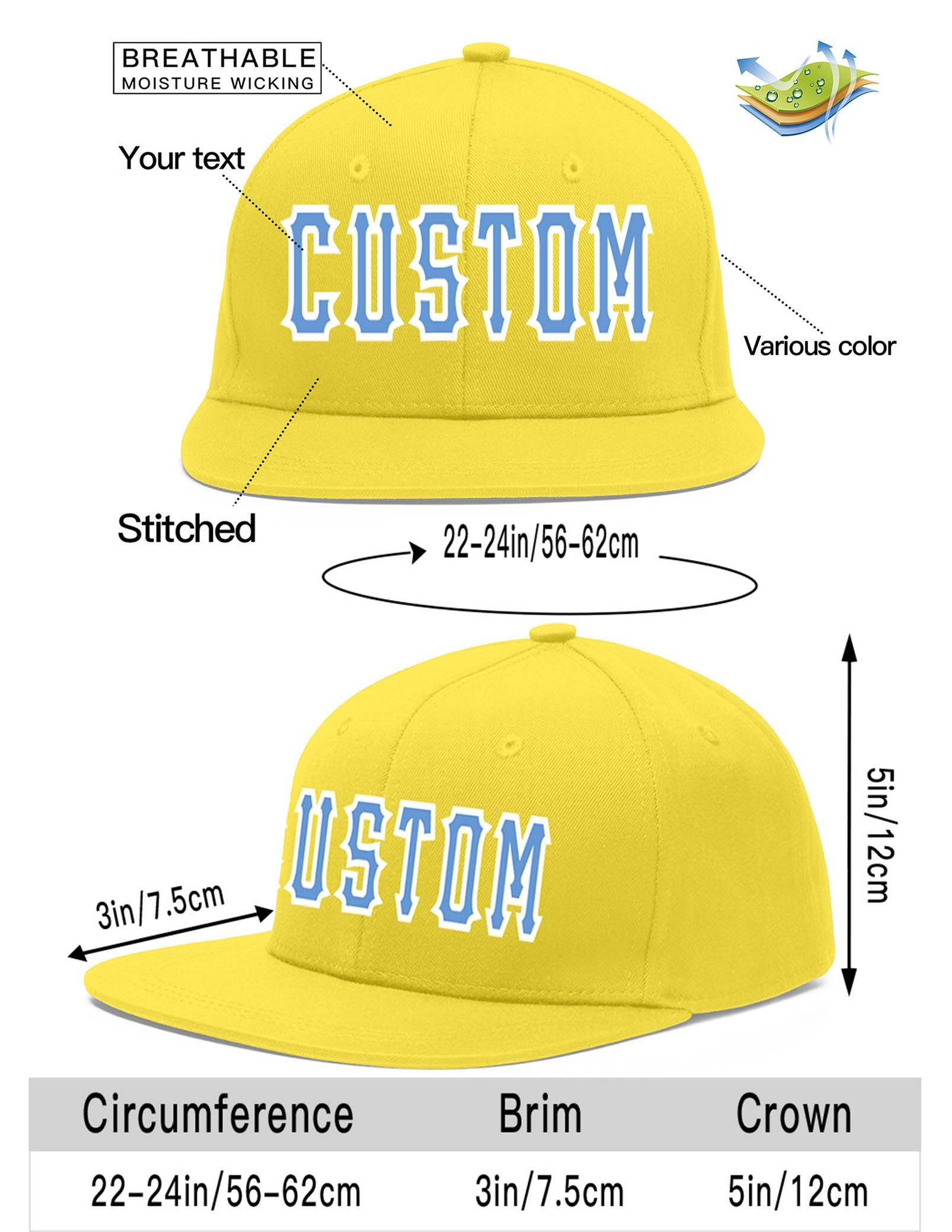 Custom Light Gold Light Blue-White Flat Eaves Sport Baseball Cap