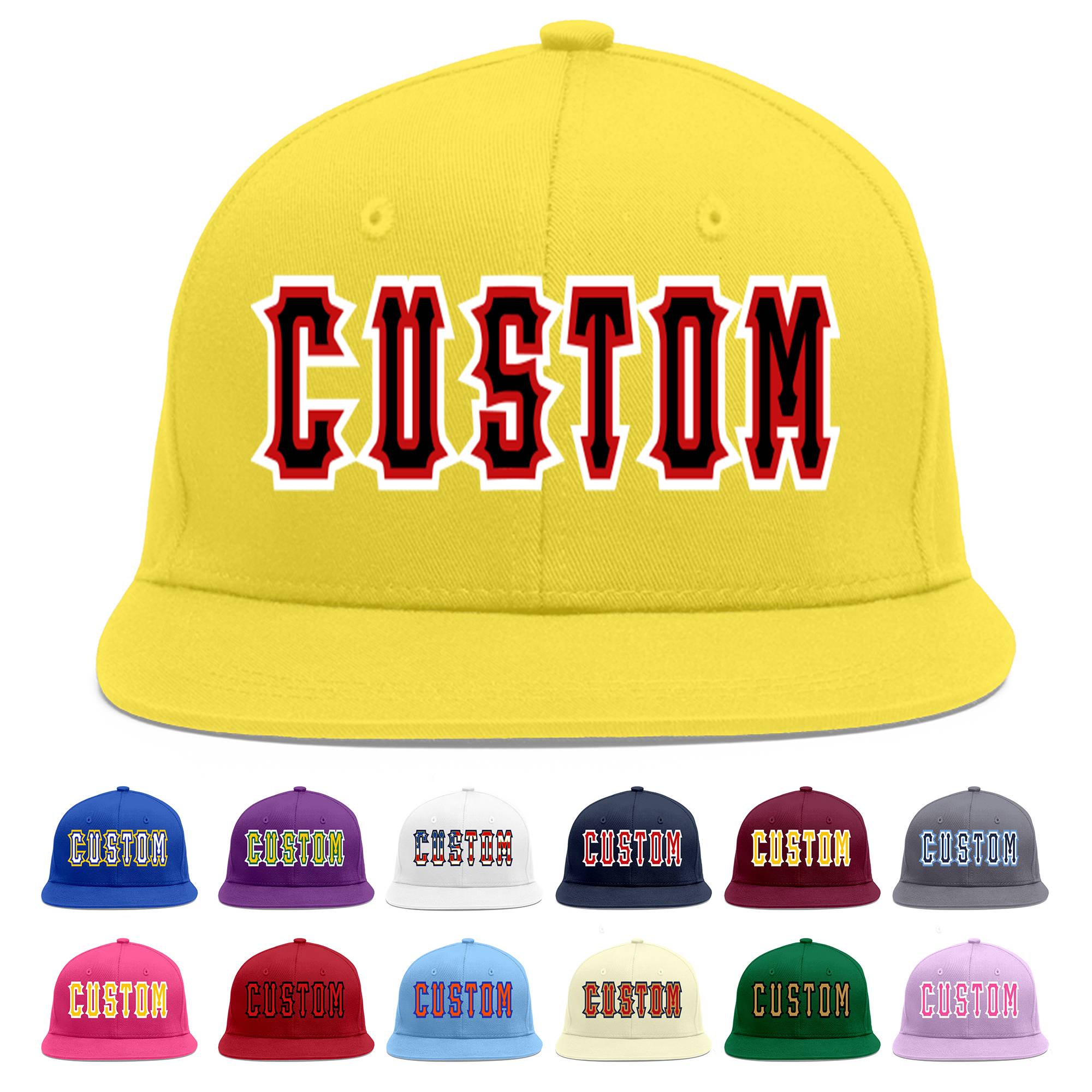 Custom Light Gold Black-Red Flat Eaves Sport Baseball Cap