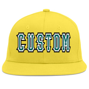 Custom Light Gold Aqua-White Flat Eaves Sport Baseball Cap